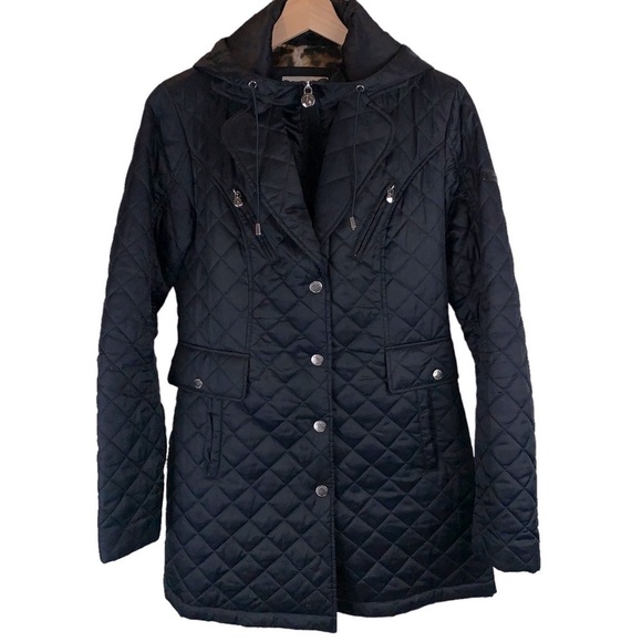 Laundry by Shelli Segal Black Puffer Coat Removable Hood Cheetah Lining sz  XS - Picture 1 of 14